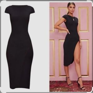 PrettyLittleThing Black Midi Dress With Slit